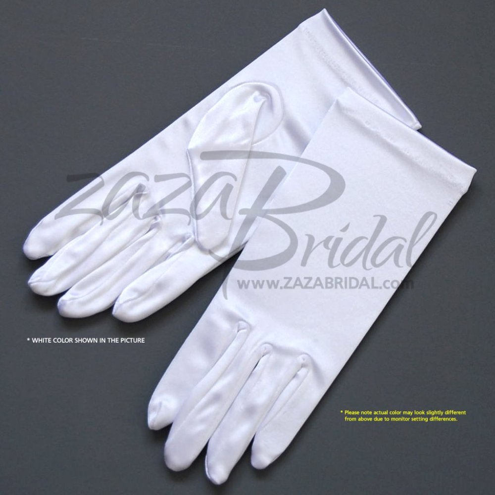 Shiny Stretch Satin Dress Gloves Wrist Length 2BL - White